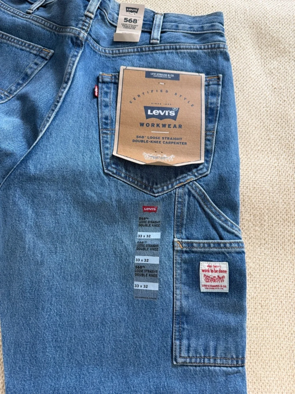 Levi's 568 Loose Straight Double Knee Carpenter Jeans Blue Men's W33 L32 NWT
